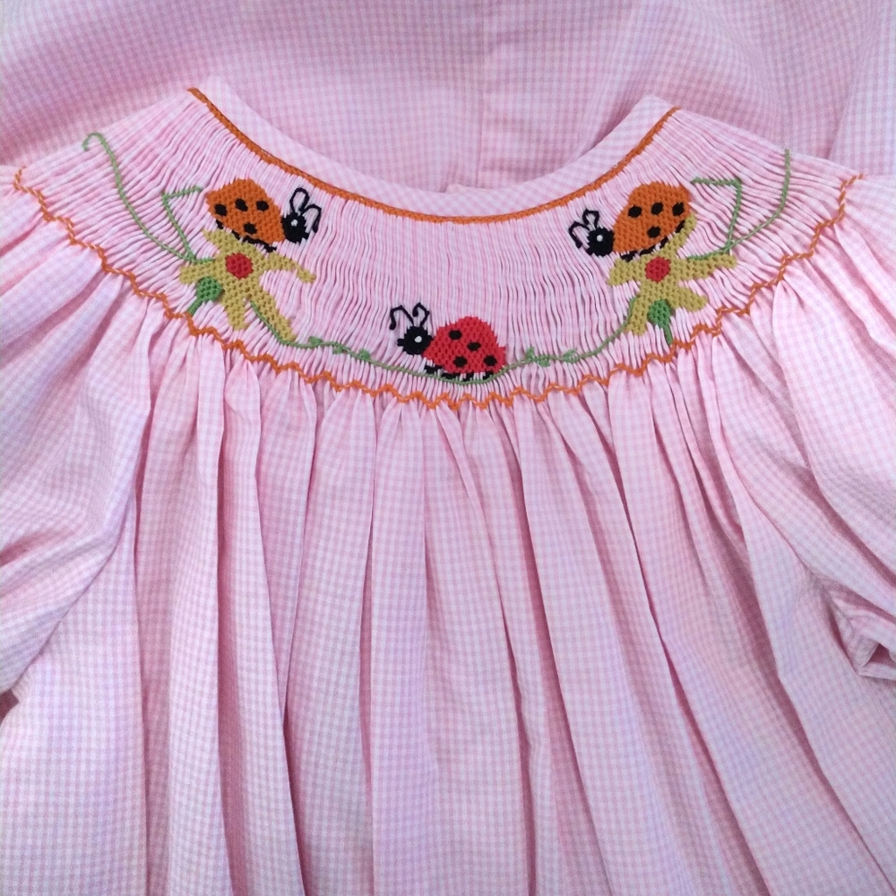 Tricia Pink Smocked Dress Easter Spring Lady Bugs Size 4
